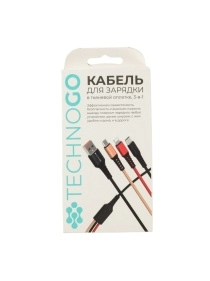 Кабель для зарядки в тканевой оплетке, 3-в-1, 3,5*(1100-1200) мм (D02E-black)