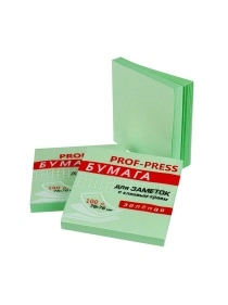 Бумага для заметок с клеевым краем ЗЕЛЕНАЯ (ЗБ-1553), инд.ШК, 76х76 мм, 100л, кратно 12 ПХ