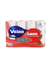 Бумага туалетная ароматизированная Veiro Luxx с ароматом арбуза, БЕЛЫЙ, 3-сл., 17м, 12 рулонов