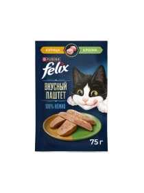 Влажный корм Felix паштет д/кошек курица, кролик, 75 г