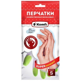 PVHCLR1 Перчатки хозяйственные виниловые (3 цвета в одной коробке) S, 2 шт.Komfi/72 (HTR) РОС ШК