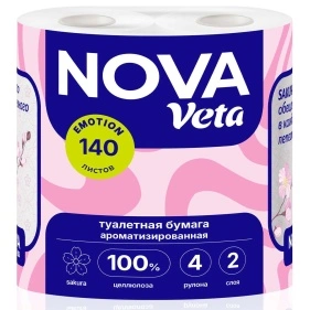 Бумага туалетная "NOVA VETA "EMOTION sakura"" двухслойная, 100% целлюлоза, 4 рулона
