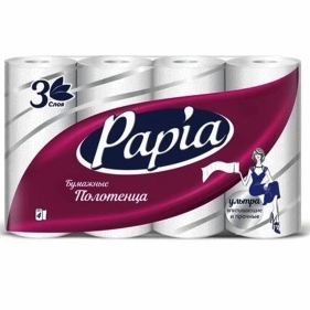 PAPIA полотенца бумажные белые трехслойные 4шт