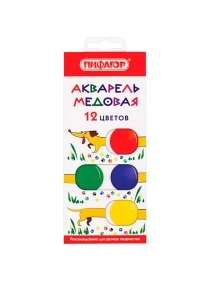 Краски акварельные ПИФАГОР, медовые, 12 цветов, КЛАССИЧЕСКИЕ, картон,192007