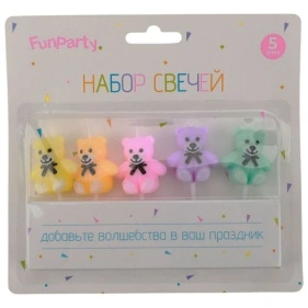 Набор свечей для торта "Colorful bears", 5 шт, 7,5*3 см (PI1027)