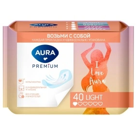 AURA PREMIUM Прокладки женские ежедневные ультратонкие MULTIFORM LIGHT 40шт