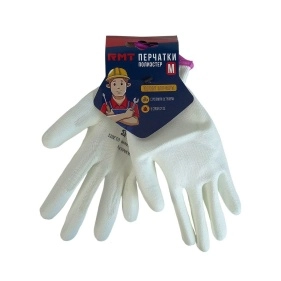Перчатки белые из полиэстра с белым ПУ покрытием, "RMT" р-р 7