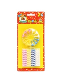 Свечи для торта разноцветные с подставками, 24 шт