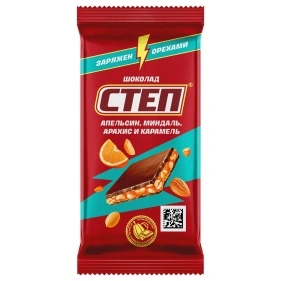 Шоколад мол. c нач. "Степ" с минд., апель., арах., карам., 80гр