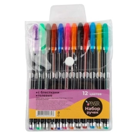 Набор ручек гелевых с блестками, 12шт, 12цв.