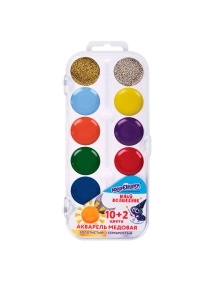 Краски акварельные ЮНЛАНДИЯ, 10+2 цвета, круглые кюветы, 192360