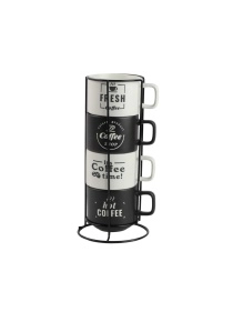Набор кружек на подставке "Coffee time", 270 мл,  4 шт (PK1391)