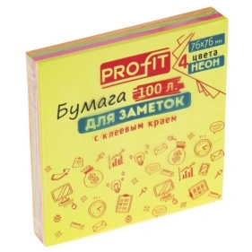 ТМ"Profit"Бумага для заметок с клеев.краем 4 ЦВЕТА (ЗБ-5576),инд.ШК, 76х76 мм,100л,неон, кр.12 ПХ