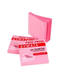 Бумага для заметок с клеевым краем РОЗОВАЯ (ЗБ-1555), инд.ШК, 76х76 мм, 100л, кратно 12 ПХ