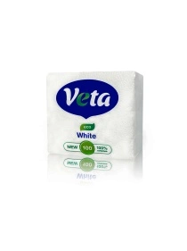 Салфетки бумажные "VETA WHITE ECO" неокрашенные, 100 шт. в упаковке, 100% целлюлоза