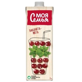 Напиток сокосод. из яблок, чернопл. ряб. и виш. с экстр. мяты "Вишнята-Мята" "Моя Семья",1л