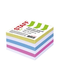 Блок для записей STAFF непроклеенный, куб 9х9х5 см, цветной, чередование с белым, 126365