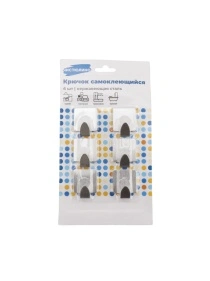 Крючок самоклеящийся, 2,5*3 см, 6 шт