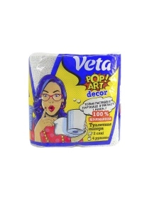 Бумага туалетная двухслойная Veta Pop Art Decor с рис., на втулке, 100% целлюл., 1*4 рулона