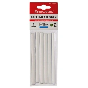 Клеевые стержни BRAUBERG 7мм*100мм, прозрачные 6 штук