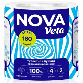 Бумага туалетная "NOVA VETA "spiral Forget-me-not"" двухслойная, 100% целлюлоза, 4 рулона