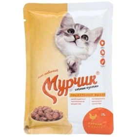 Корм консервированный Мурчик для кошек с курицей в соусе, пауч, 75 г