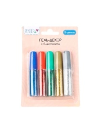 Гель-декор с блестками, 6 мл, 5 цветов
