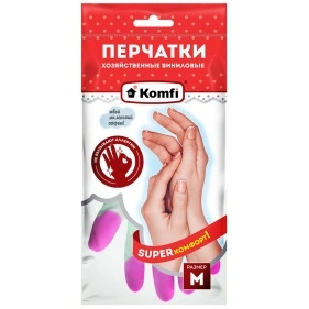PVHCLR2 Перчатки хозяйственные виниловые (3 цвета в одной коробке) М, 2 шт. Komfi/72 (HTR) 