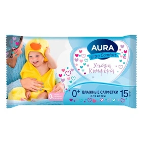 AURA ULTRA COMFORT Влажные салфетки для детей 15шт