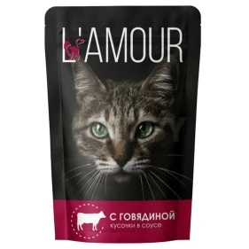 Корм конс. для кошек с Говядиной в соусе ТМ "L`AMOUR" (пауч-пакет) 75г*28шт
