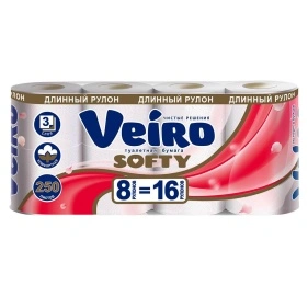 Бумага туалетная Veiro Softy 3XL, БЕЛЫЙ, 3-сл., 8 рулонов