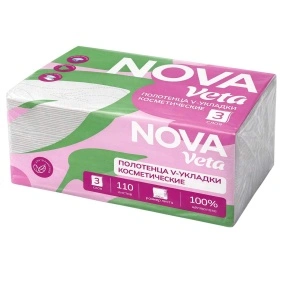 Полотенца бумажные "NOVA VETA" "косметические" трехслойные V-укладки, 100% целлюлоза, размер листа 152х200, 110 листов