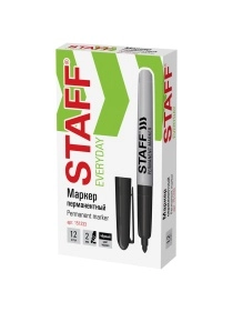 Маркер перманентный STAFF EVERYDAY PM-233,ЧЕРНЫЙ, эргономичный корпус,круглый наконечник 2мм, 151233