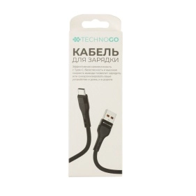 Кабель для зарядки в тканевой оплетке, Type-C, 2,4 А, 3,5*(900-1000) мм (D60T-black)
