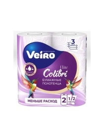 Полотенце бумажное ролевое Veiro Colibri, арт. 8П32, 3-сл., 2 рул.