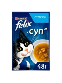 Влажный корм Felix Суп для взрослых кошек, с треской, пауч, 48г
