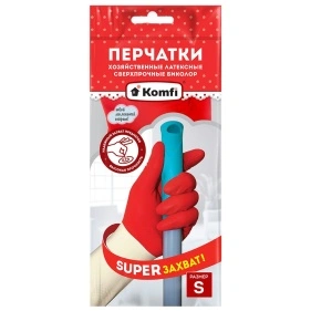 BICOIRA1 Перчатки хозяйственные латексные СВЕРХПРОЧНЫЕ БИКОЛОР S /белый+красный/ Komfi/144/12 (FE) РОСШК