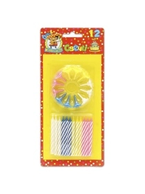 Свечи для торта разноцветные 12 шт с подставками
