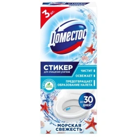 ДОМЕСТОС стикер для очищения унитаза Морская свежесть 3*10г