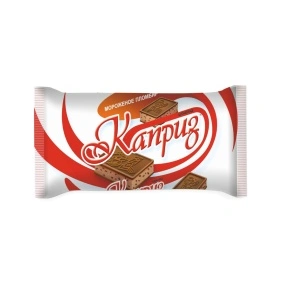 Мороженое пломбир Каприз шоколад шокол. с кусоч. шок. глаз. на печенье, 90г