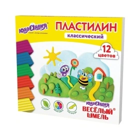 Пластилин классический ЮНЛАНДИЯ, 12 цв., 240 г, СО СТЕКОМ, ВЫСШЕЕ КАЧЕСТВО, 106431