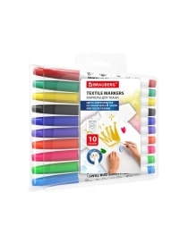 Набор маркеров для ткани BRAUBERG, 10 цветов, 1-3 мм, 152656
