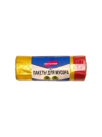 Мешки для мусора с затяжками " Чистюлино", 35л, 20 шт.в рулоне, толщ.11 мкм, цв.желтый( с красно