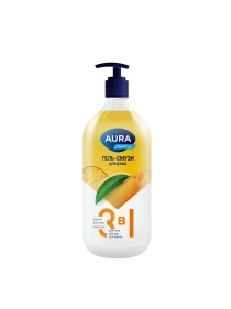 Гель-смузи для душа 3в1 дыня, ананас, персик AURA Family NEW флакон/дозатор 1000мл