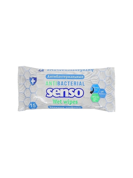 Салфетки влажные антибактериальные "senso", 15 шт