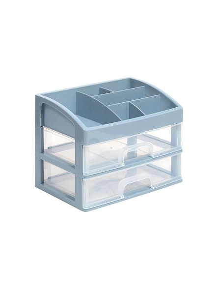 Органайзер для косметики 258*178*200 2 ящика (серо-синий/прозрачный)