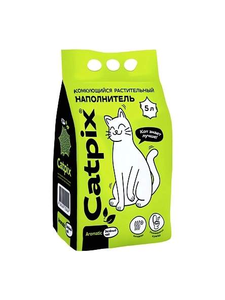 Наполнитель CATPIХ комкующийся растительный (зел. чай), 5 л.
