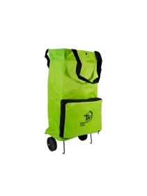 Сумка хозяйственная 140х265х450мм на 2 колесах с ручками и боковым карманом, зеленая