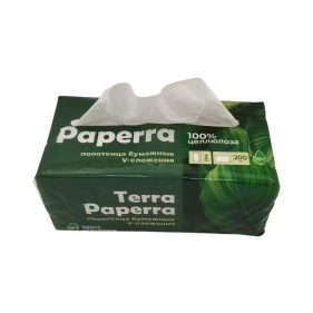 Полотенца бумажные V-сложения TERRA PAPERRA целлюлоза 200 шт (полиэтиленовая упаковка)