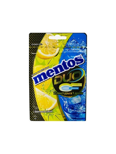 Драже жевательные "MENTOS DUO (ДУО)" со вкусом цитрусового лимонада/ Mentos Duo Sour Lemon Soda, 45г_ 16х10шт